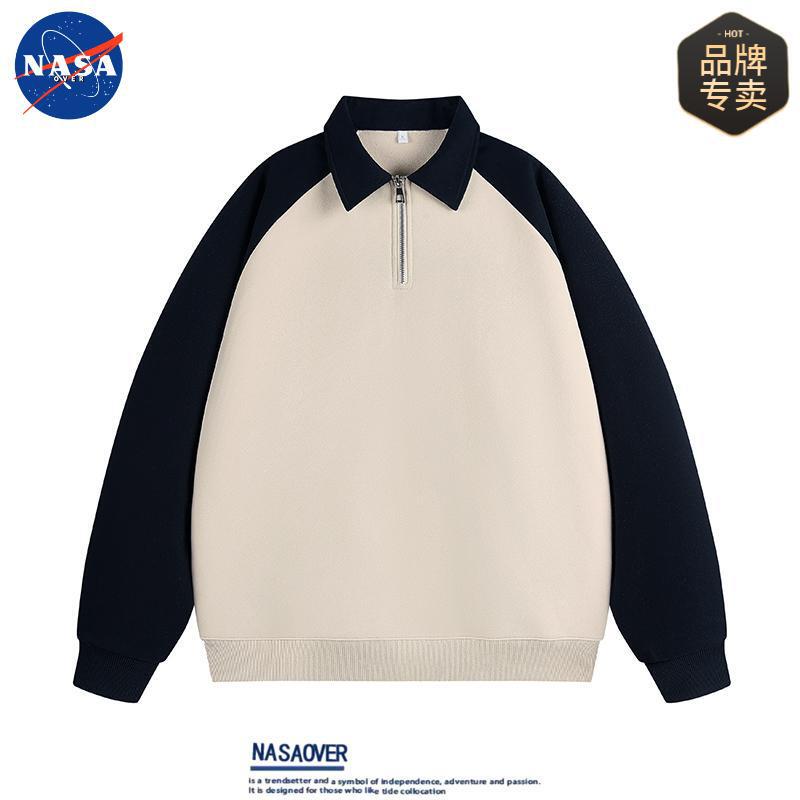 NASA Joint Outdoor Sports Autumn Contrast Color Stitching Half Zip Sweat Men's Fashion Brand Loose Couple POLO Top