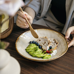 高颜値不規則深皿レトロ9インチサラダ皿窯変陶磁器飯皿クロスボーダー輸出料理皿