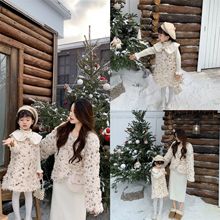 韩系母女装羽毛亮片加绒加厚背心裙冬季新款亲子装圣诞风连衣裙潮