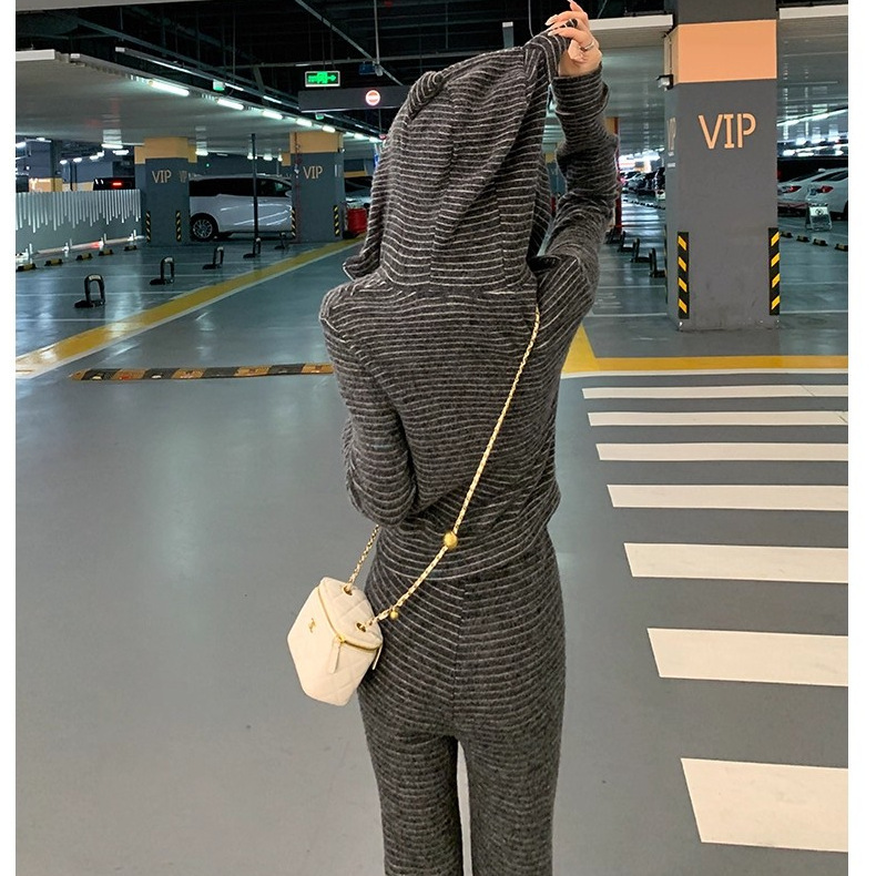 开秋穿搭一整套韩系减龄网红超火运动休闲连帽卫衣微喇叭裤两件套|undefined