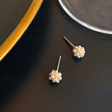 S925銀針日韓簡約耳環甜美氣質小巧珍珠球耳釘高級小米珠百搭耳飾