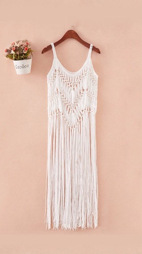 Ethnic Storm Semiyama Medium to Long Hand-woven Knitted Strap Fringe Lijiang Vacation Photo Blouse Women's