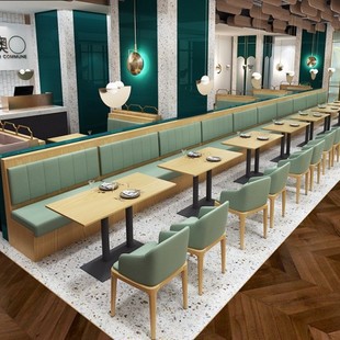 Customized Internet Celebrity Restaurant Solid Wood Table and Chair Combination Milk Tea Cafe Chain Snack Burger Hot Pot Restaurant Deck Sofa