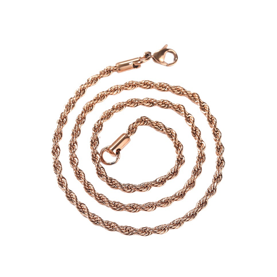 European and American Necklaces for Boys Hip-Hop Versatile Stainless Steel Gold Twist Chain Niche Plain Chain Twisted Rope Chain Jewelry Wholesale