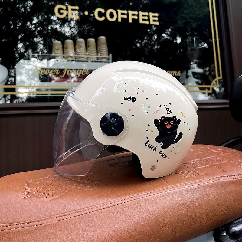 3C Certified Electric Vehicle Helmet Women's Battery Car Safety Helmet Four Seasons Universal Motorcycle Half Helmet Summer Little Cat