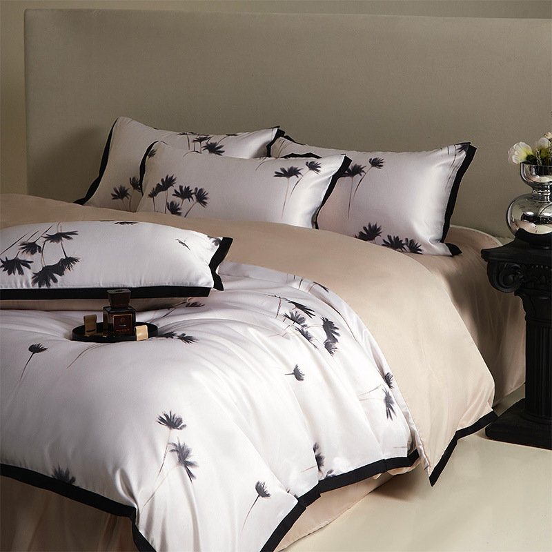 Juego de seda de hielo de cuatro piezas de verano sedoso desnudo edredón ligero de lujo de alta calidad ropa de cama lavada juego de tres piezas de cama