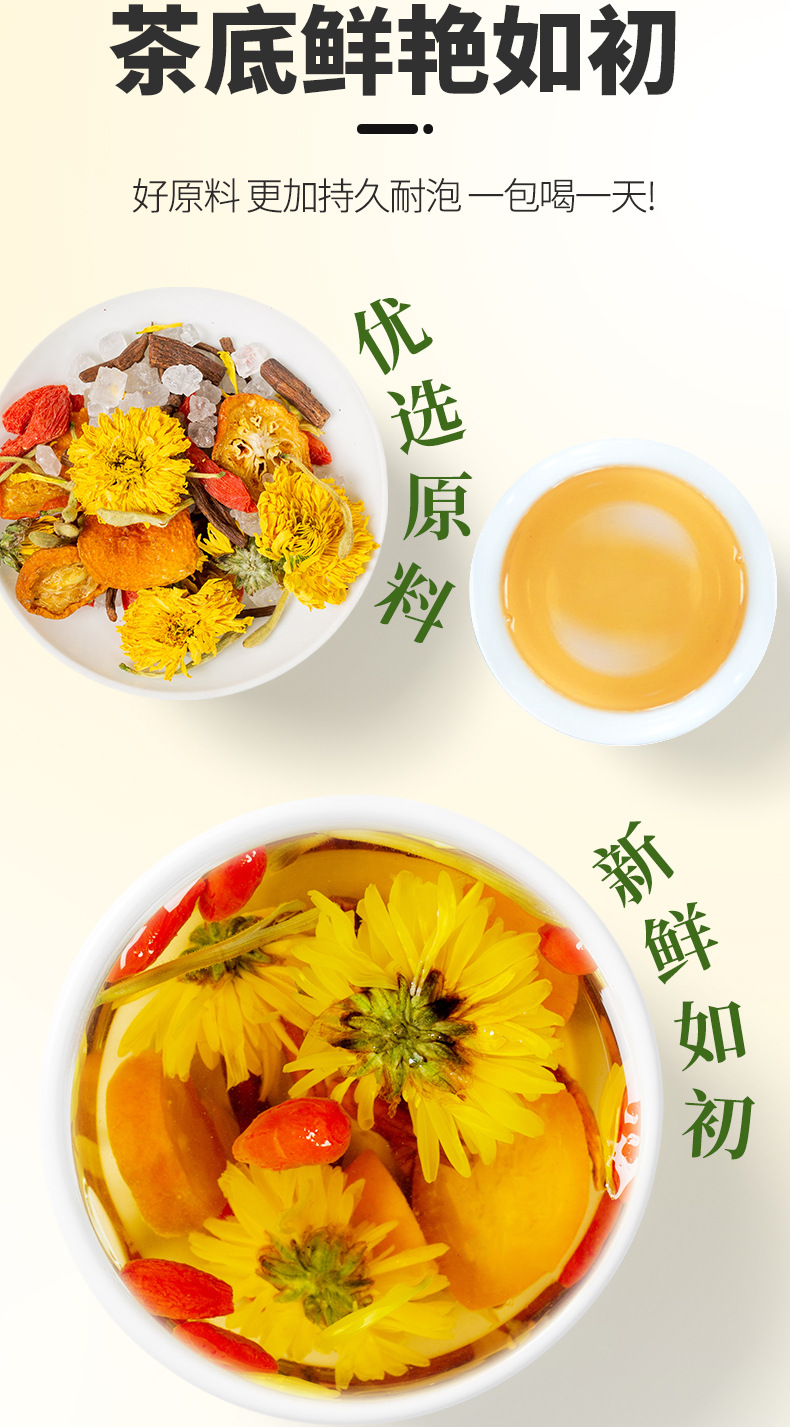 Jin Yin Qi Ju Tea 100g Honeysuckle Goji Chrysanthemum Blend Herbal Tea Gift Box in use