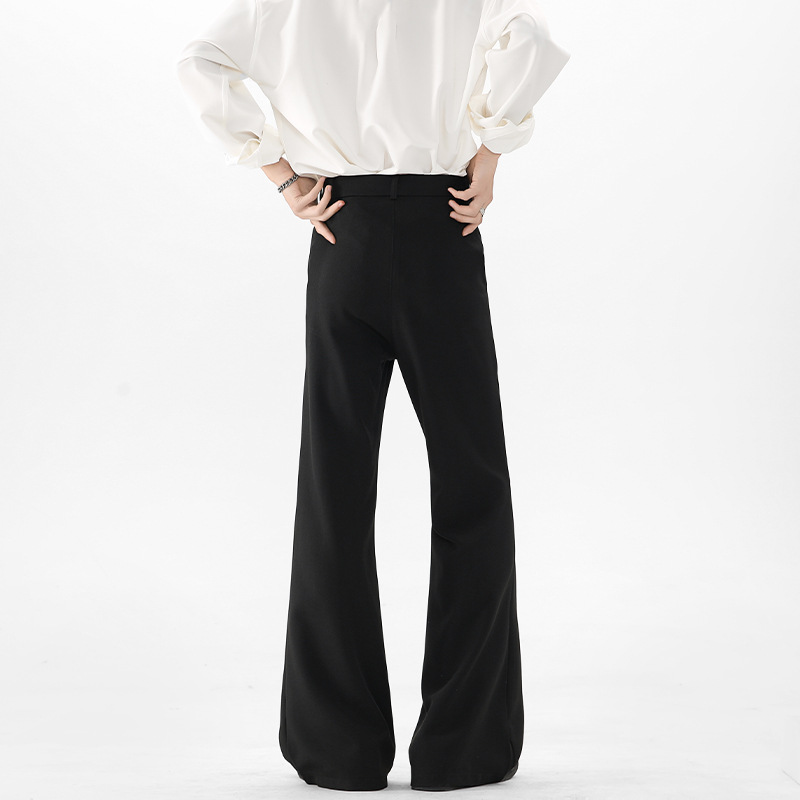 Black Micro-flared Trousers, Extended Length For Tall Men, Summer Suit Pants, Cleanfit Casual Curved Trousers_voghion.com
