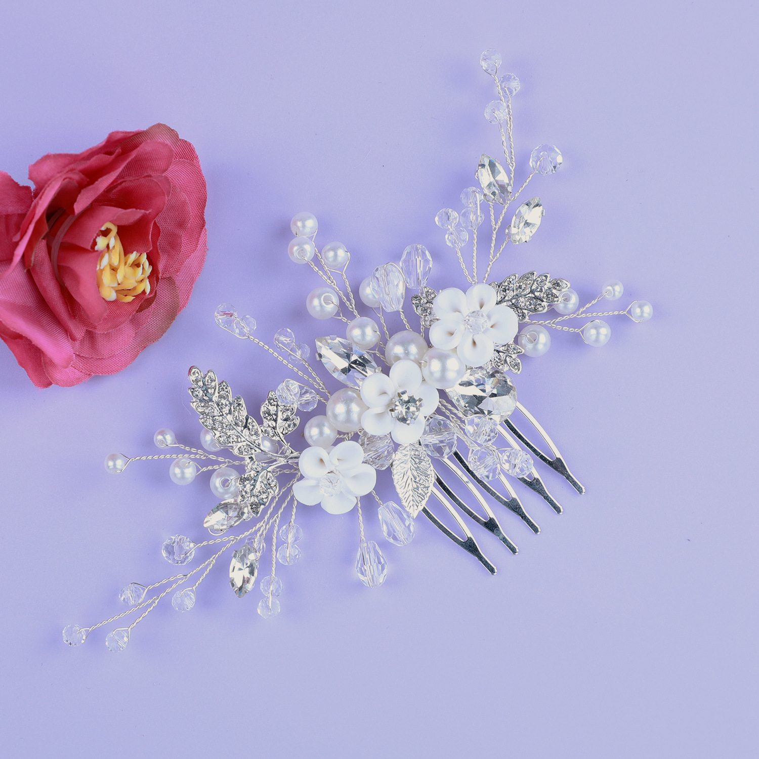 Handmade Pearl Water Drill Hairpin Soft Clay Hair Comb Ancient Style Hanfu Hair Accessory Wedding Photo Bridesmaid Headpiece Wholesale