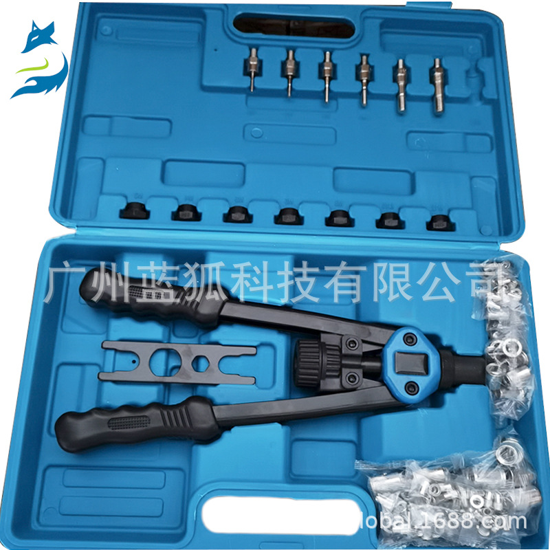 跨境 110pcs盒装100pcs铝制拉铆螺母M3-M12+蓝色手动拉铆枪套件