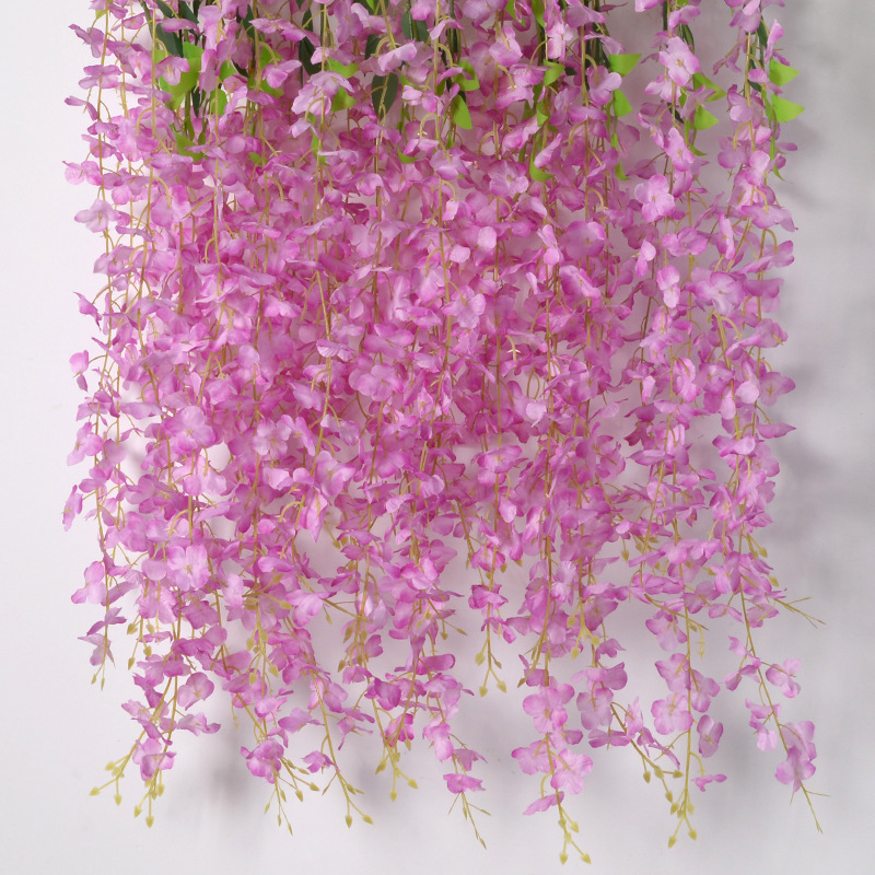 Flores de simulación 6 hojas de cifrado wisteria petal de feijano flor de arco de boda decoración de flores falsas de caña violeta