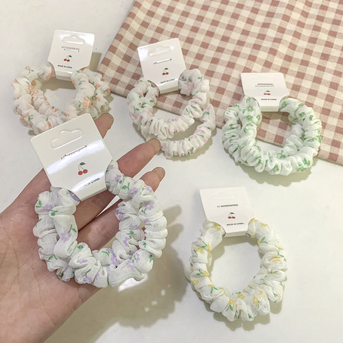 Candy color mesh flower small intestine hair tie 2 card-packed sweet color hair rope Korean style rubber band fabric headband for women