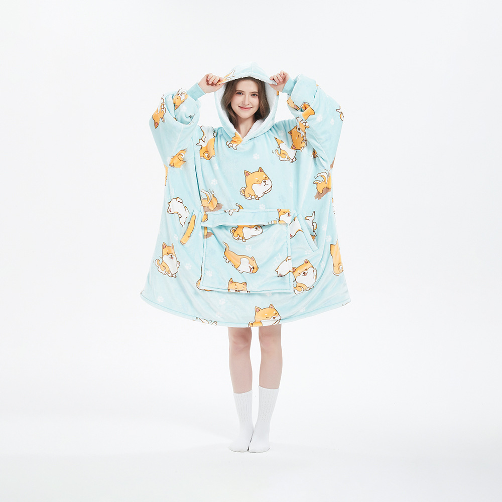 european and american cotton velveteen pajamas nightgown sweater hooded large pocket flannel pullover home outdoor customization