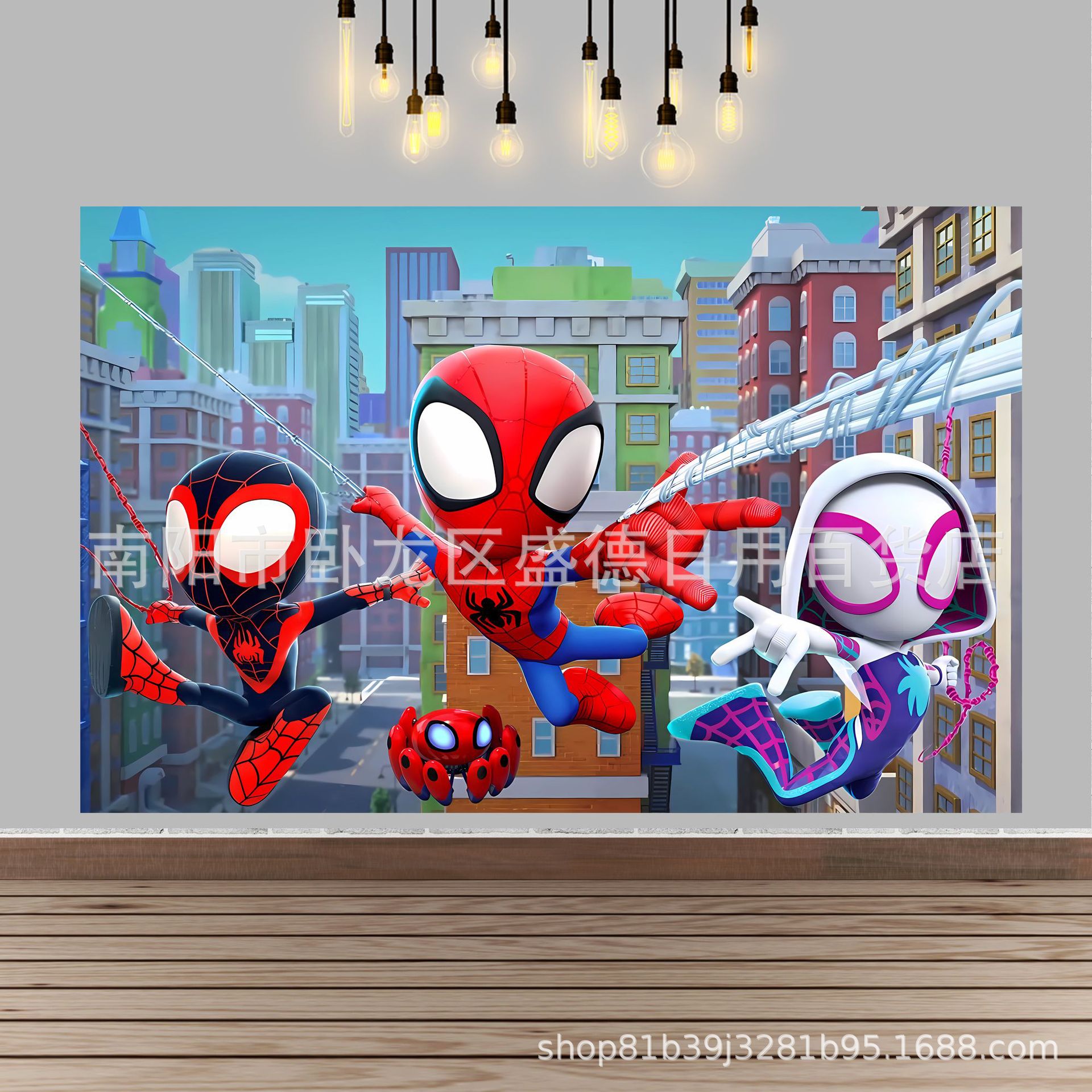Caricatura Spider-Man Amigos tema tela de fondo de cumpleaños superhéroes niños banner Feliz cumpleaños al por mayor