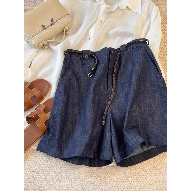 Quần short nữ denim phong cách vintage, dáng rộng thoải mái mùa hè — màu xanh đậm chi tiết 4