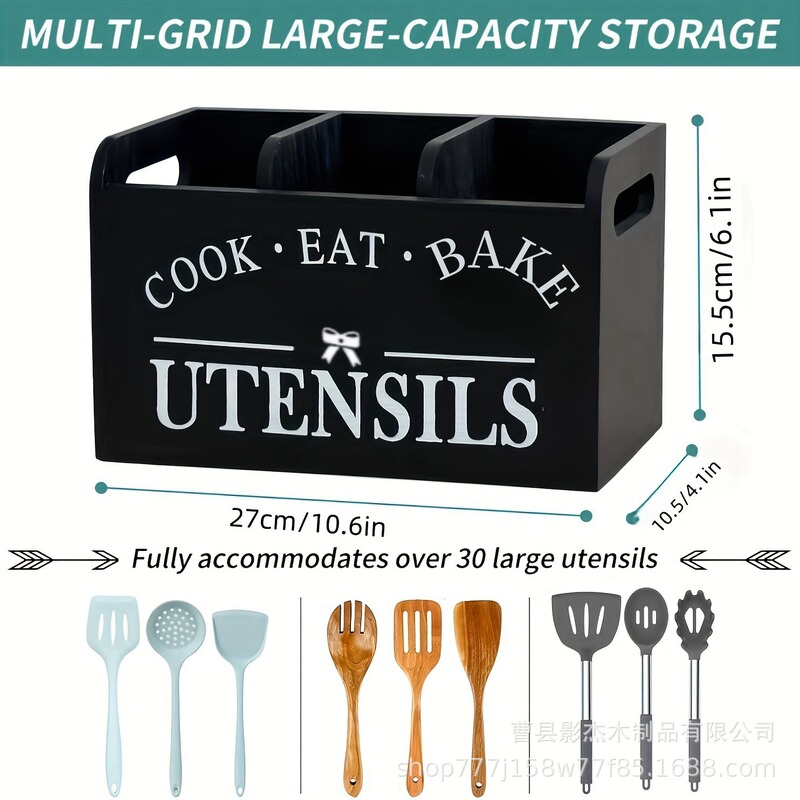 国境を越えた新しい無垢材の食器収納ボックス 3 コンパートメントのナイフとフォークの収納ボックス ポータブルキッチン用品の収納と整理ボックス|undefined