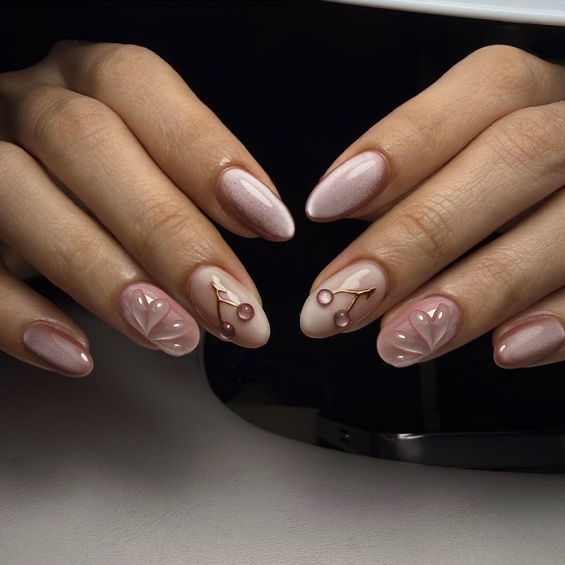 3D立体穿戴甲裸粉渐变猫眼温柔显白美甲甲片小清新穿戴式假指甲