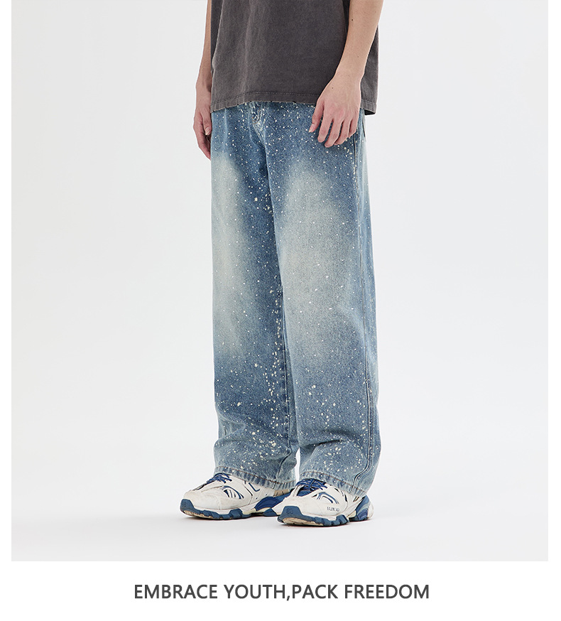 ​​Men's High Street Distressed Jeans With Starry Rhinestone Embellishments - Relaxed Fit Straight Leg Denim Pants For Casual & Streetwear​​_mkmklike.com