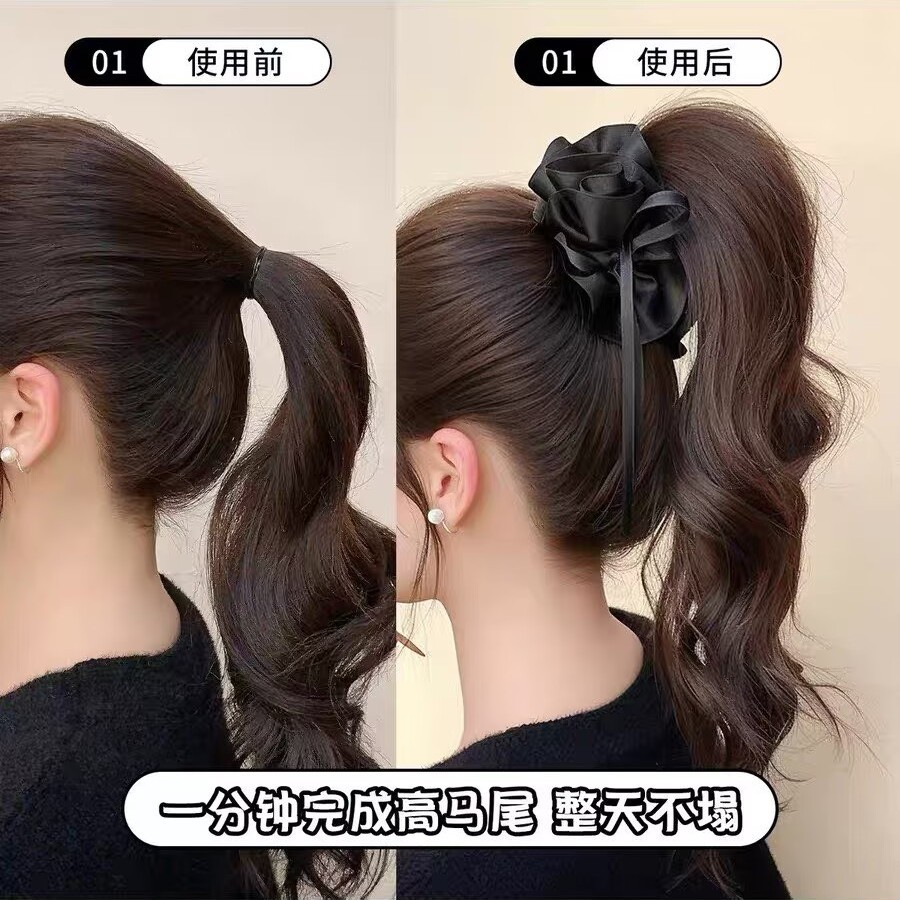 Satín de alta sensación, arco negro grande, clip de tiburón, toque de cabeza, clip de nube, clip de agarre, clip de cabello, tarjeta de cabello de mujer