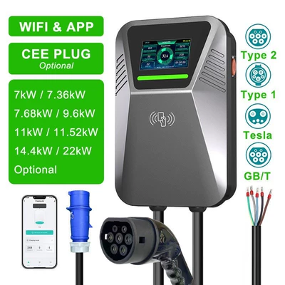 Elektrikli avtomobil şarj stansiyaları – Home-Use Charging Station European Standard - model-no-7-light-strip-swipe-card-7kw-european-standard-5m