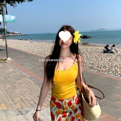辣妹纯欲风套装小雏菊花朵吊带修身背心女夏季高腰半身短裙两件套