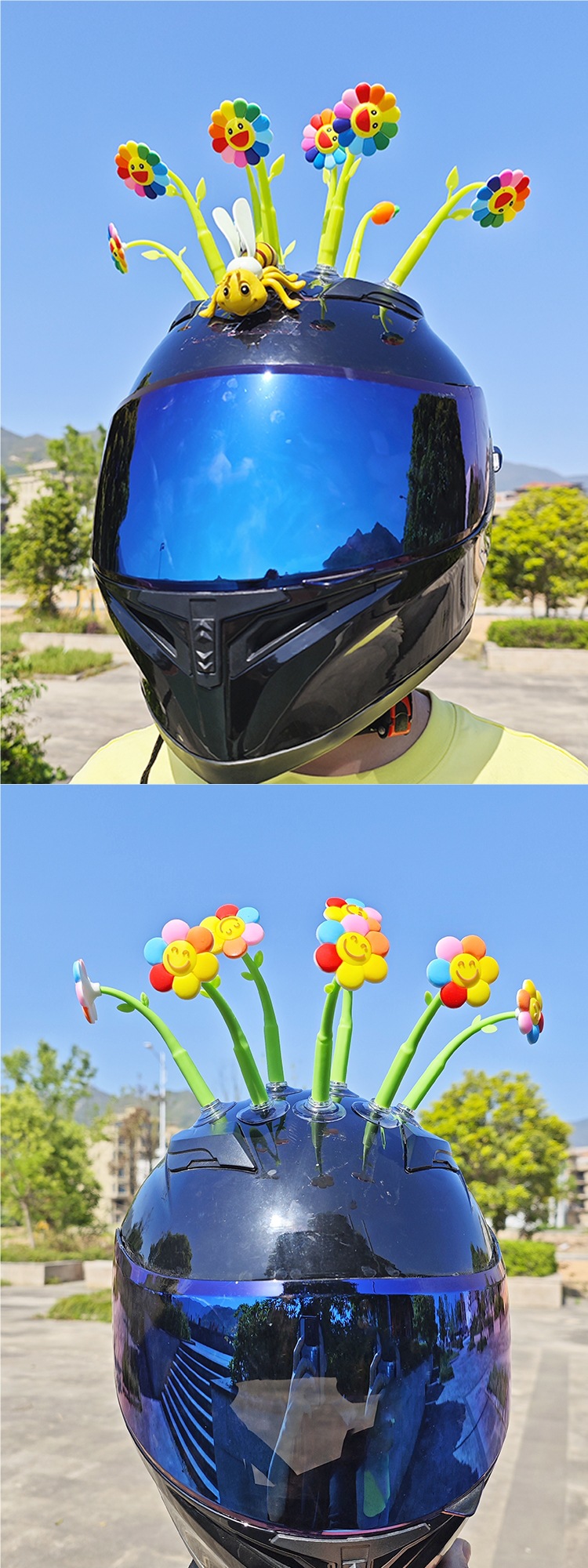 Helmet Suction Cup Swinging Sunflower Decoration Electric Vehicle Motorcycle Helmet Universal Funny Tiktok Glass Radish
