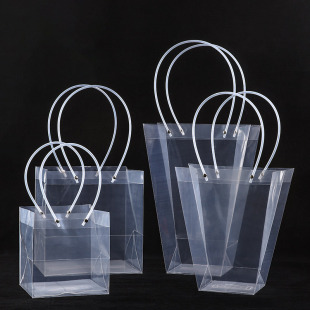 520 Valentine's Day Flower Arrangement Bag Pvc Transparent Waterproof Plastic Gift Handbag Flower Shop Bouquet Packaging Material Flowers