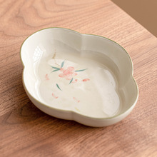 桃花手绘壶承干泡台陶瓷高档茶具配件杯垫简约小型茶台托盘茶壶垫