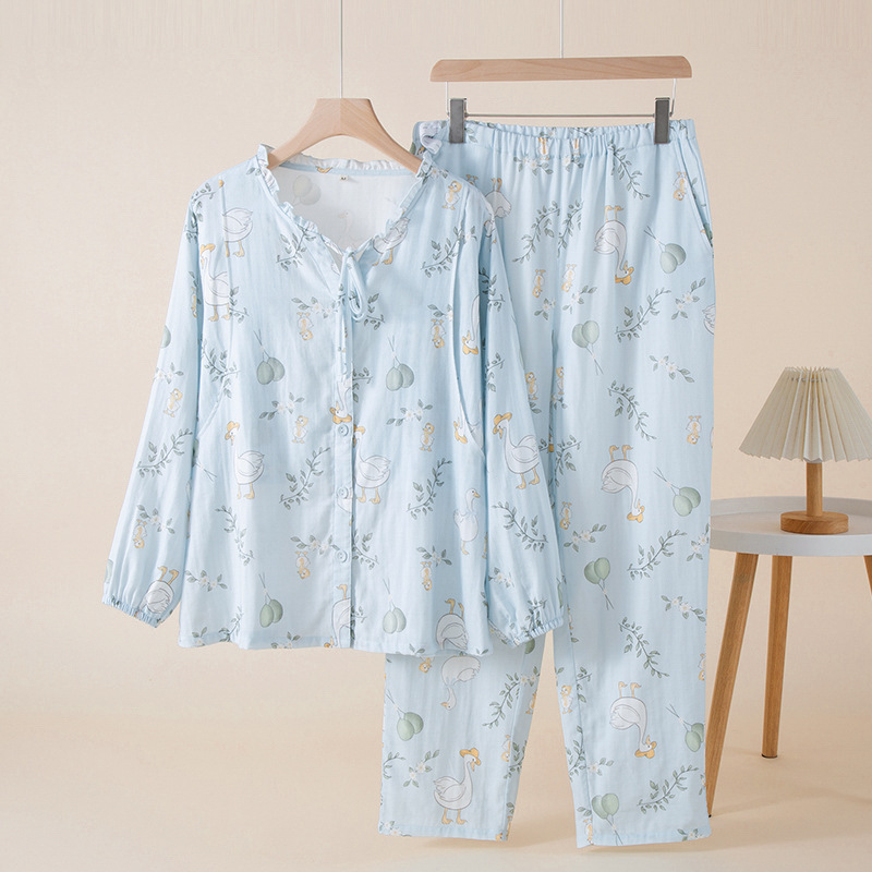 新しい純綿ガーゼ産後服セット春、夏、秋の薄い妊娠と産後の授乳セットホーム服パジャマ