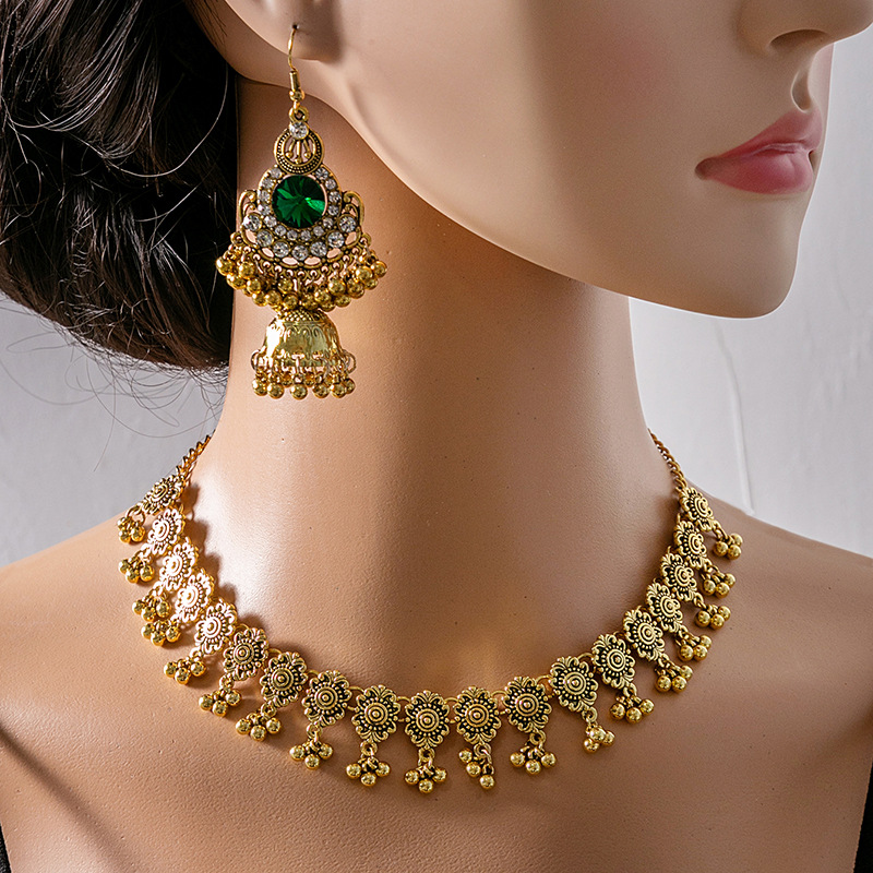 Europea y americana transfronteriza exagerada Joyería de diamantes traje vintage estilo bohemio pendientes redondos COLLAR COLGANTE de perlas de arroz