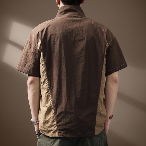 American Style Functional Windproof Dry Ice Silk Polo Shirt Men's Short Sleeve T-Shirt Summer Outdoor Lightweight Half Zip Casual T-Shirt