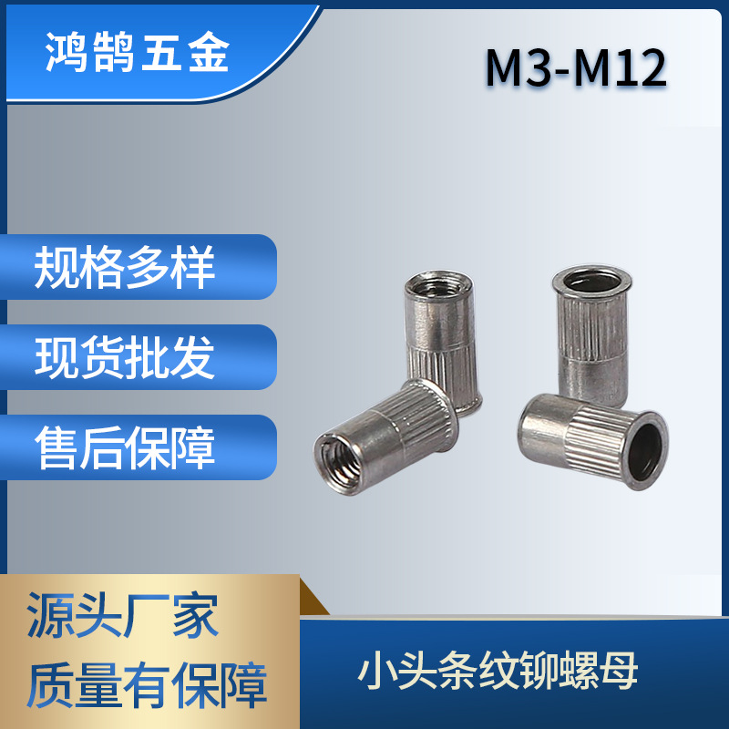 304不锈钢小头条纹铆螺母 铁质不锈钢铆螺母 加厚不锈钢铆螺母