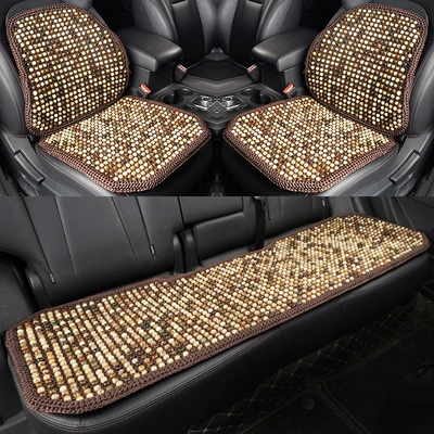Seat cushion, seat cover – Natural Bodhi Seed Car Seat Cushion - hand-crocheted-transfer-color-five-piece-set-natural-selected-bodhi-seeds