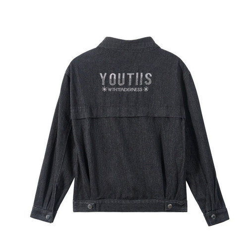 Black Korean-style loose short spring and autumn jacket with embroidery, slimming and versatile casual top