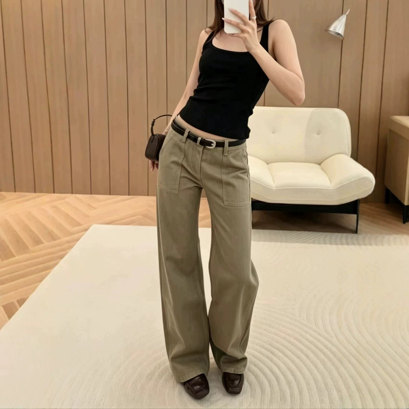 In-Stock 26 New Simple and Versatile "R01 Supermodel Pants" Imported Japanese Denim Mid-Low Waist Straight-Leg Pocket Sand-Colored Jeans