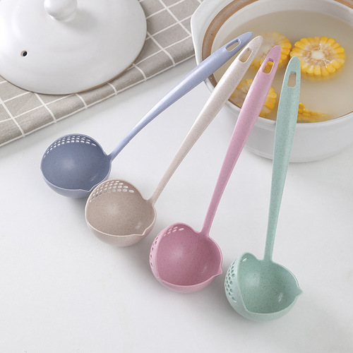 Soup spoon colander two-in-one long handle filter spoon plastic large spoon hot pot spoon wheat straw spoon plastic spoon