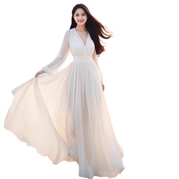 Summer white shiffon long skirt