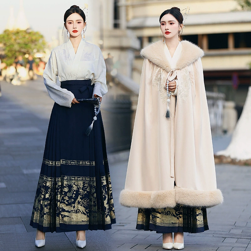 Зимний бархатный утолщенный теплый плащ в китайском стиле