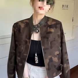 韩系时尚立领迷彩外套女2025秋季新款宽松显瘦百搭减龄洋气上衣潮
