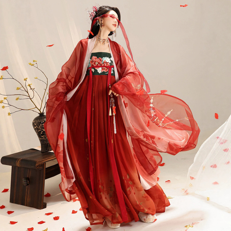 Han Yu Kui's Original Hanfu for Women【Camellia】Tang-Style High-Waisted Floral Embroidered Ruqun, Ancient Style, Flowing and Elegant, Spring and Summer Model Han Yu Kui's Original Hanfu for Women【Camellia】Tang-Style High-Waisted Floral Embroidered Ruqun, Ancient Style, Flowing and Elegant, Spring and Summer Model