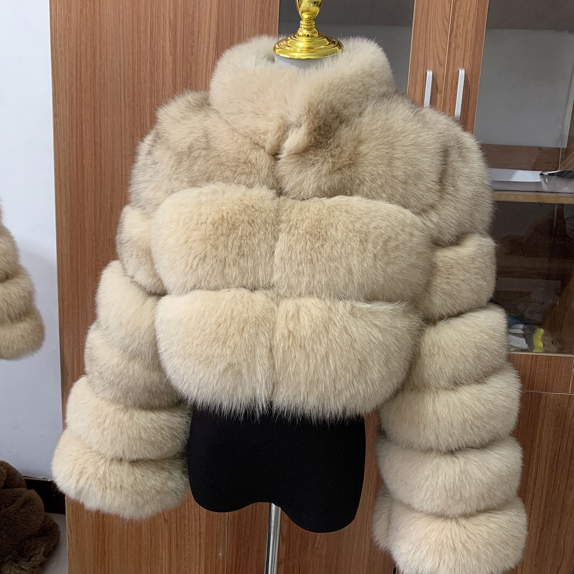 Damenbekleidung Pelzmantel kurzer Stehkragen Pelzmantel Pelz Langarm Spleißen Damenmantel_voghion.com