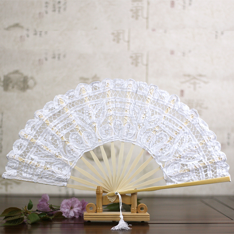 Ventilador de encaje europeo de alta calidad Lolita Rococó Ventilador de accesorios de ropa Ventilador de mujer Fan de tela bordada Ventilador de encaje