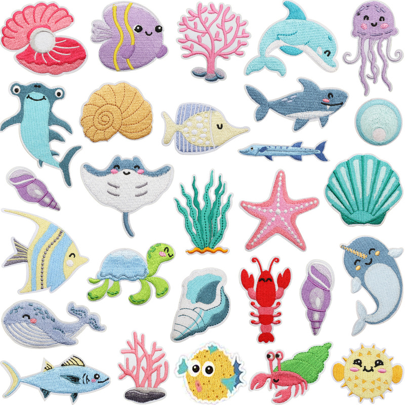 Marine Life Embroidered Cloth Sticker Shark Dolphin Patch Sticker Clothes Decoration Jellyfish Small Fish Embroidered Mark Conch Patch Marine Life Embroidered Cloth Sticker Shark Dolphin Patch Sticker Clothes Decoration Jellyfish Small Fish Embroidered Mark Conch Patch