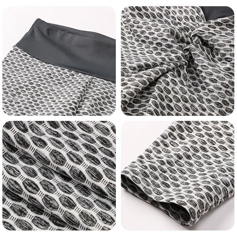 欧美蜜桃臀蜂窝瑜伽裤女 高腰提臀褶皱紧身速干运动健身长裤12351