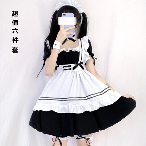 new light tone girl maid Lolita black dress light tone girl cosplay maid outfit