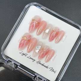 【安艺精品】纯欲粉晕染日常显白纯手工杏仁可拆卸穿戴美甲