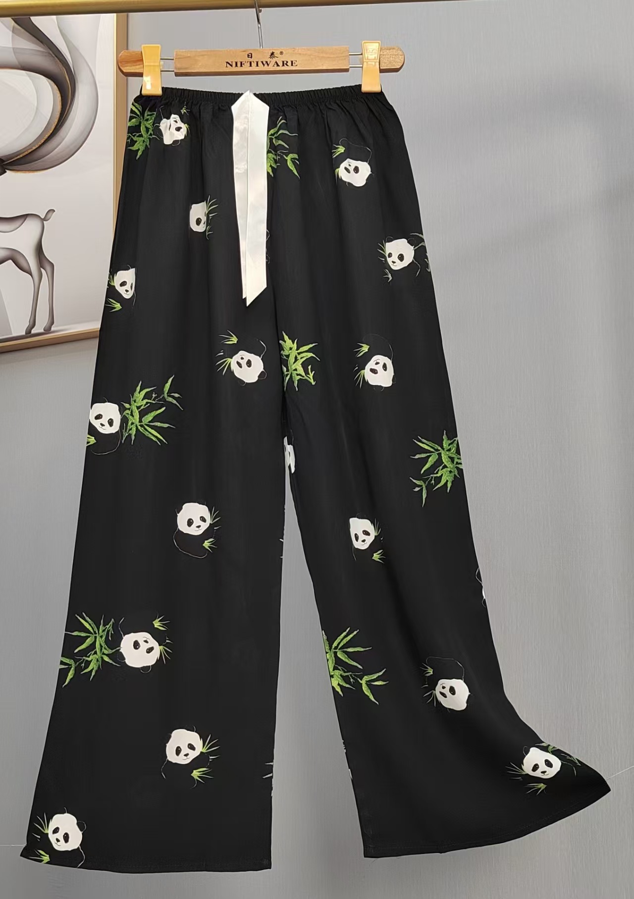 Pijama de seda de algodón para mujer, pantalones anchos de mujer embarazada de seda de algodón con estampado fino de verano