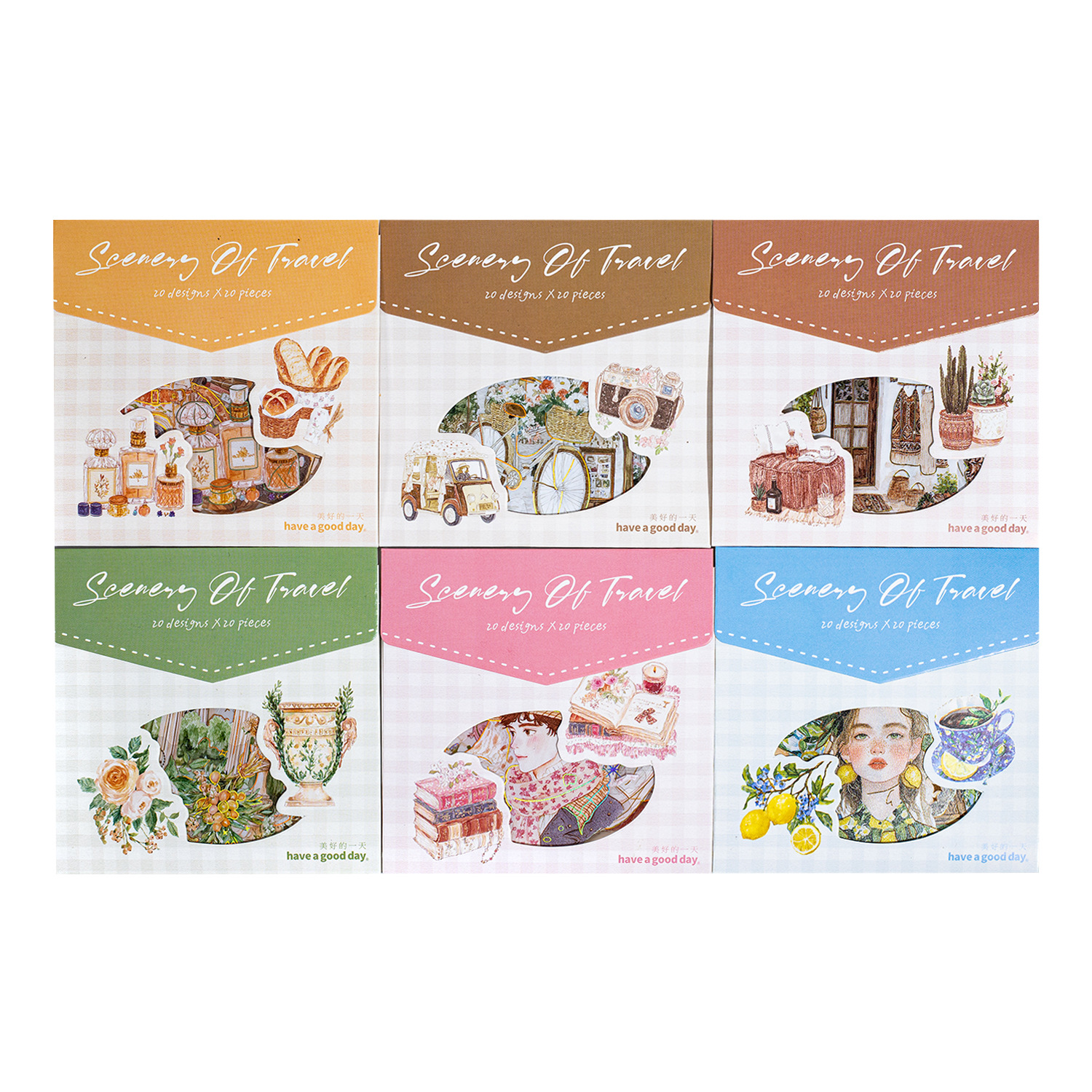 Hermoso día pegatina PET paisaje de viaje retro paisajismo material de cuenta de bricolaje paquete de pegatinas