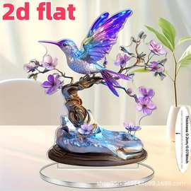 跨境春天气息紫色花卉百花小鸟家居桌面装饰摆件亚克力2D创意摆件