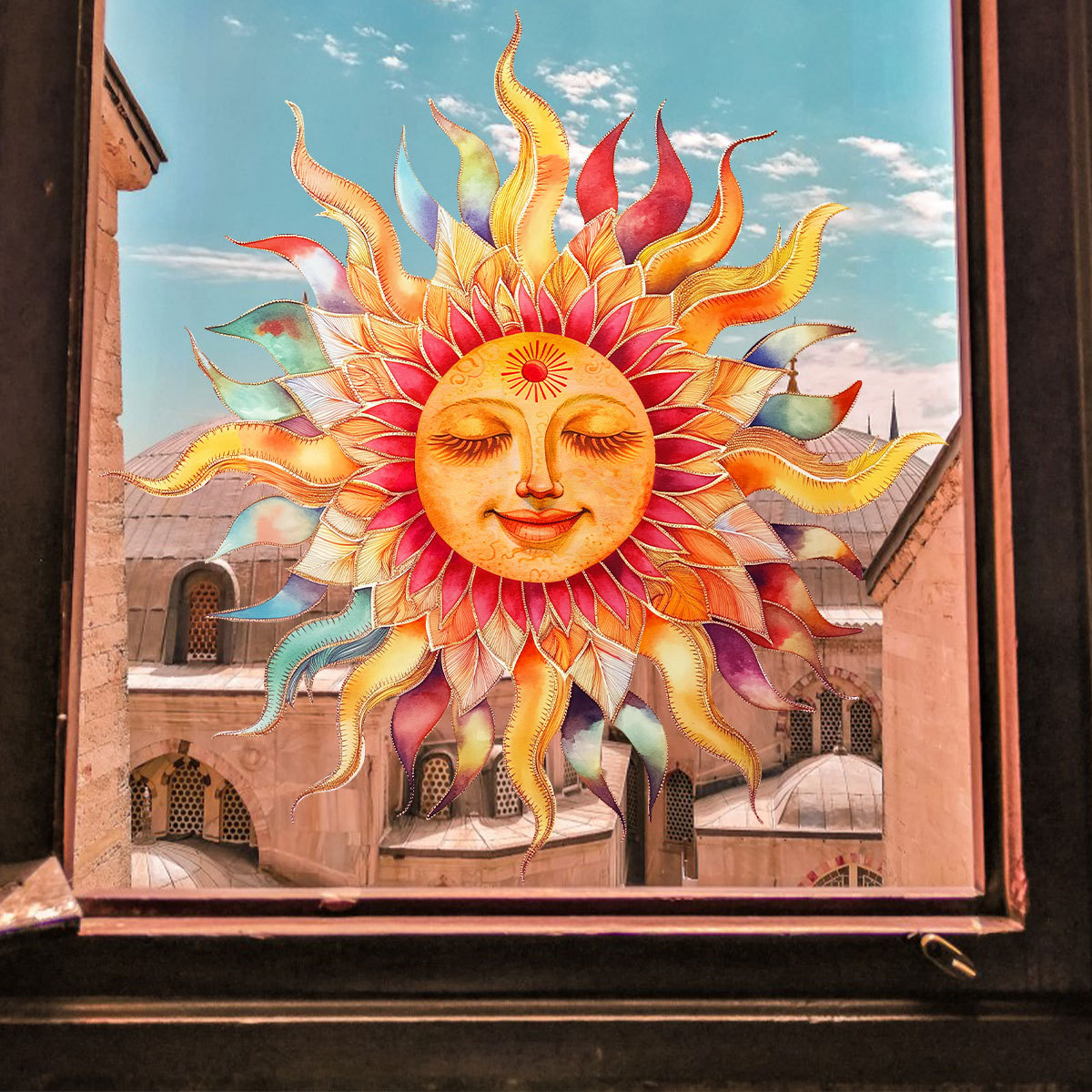 希腊古典太阳神月亮神复古窗贴静电贴玻璃贴家居装饰贴画